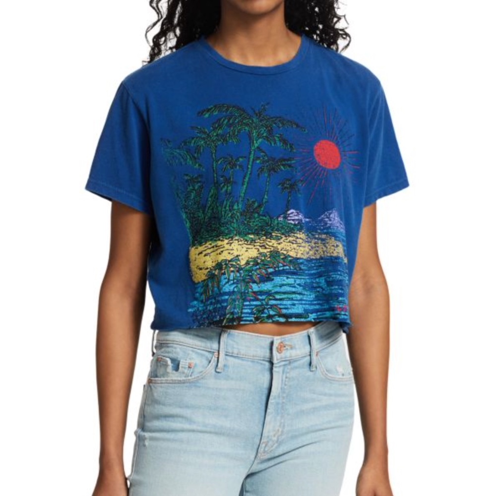 NWT $95 MOTHER The Slouch Cutoff Cotton Tee - Beachside - size Large!